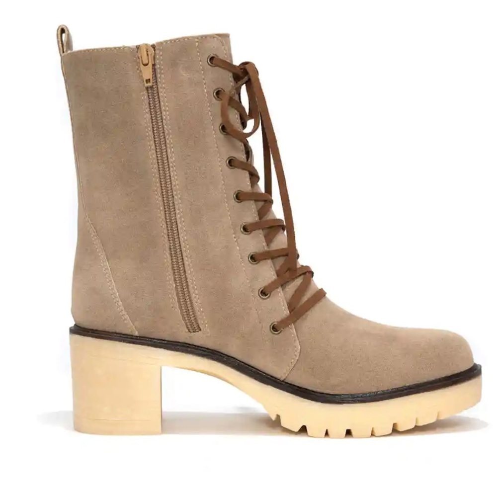 NWT Oasis Society Vegan Leather Suede Tan Lace Up Boots - Picture 2 of 6